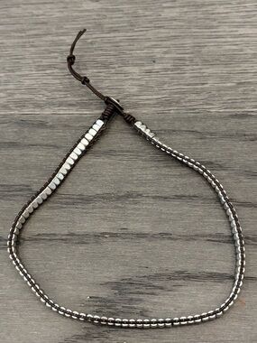 🩶Stella & Dot Silver Beaded Brown Cord Necklace🩶
